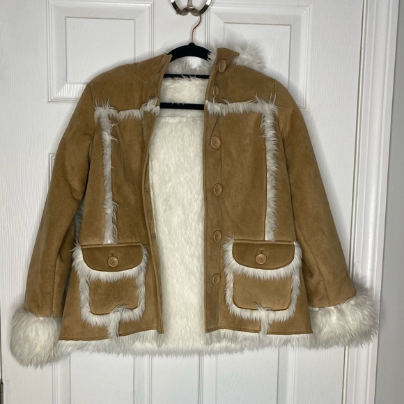 GAP Other - GAP KIDS Shearling Suede Faux Fur Hooded Winter Coat Size Large (10)